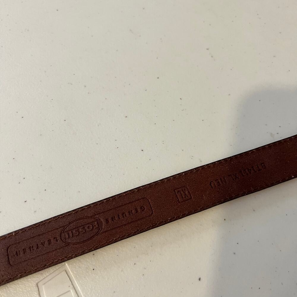 Fossil Tan Genuine Leather Patchwork Solid Brass Buckle Belt Size XL - Picture 7 of 11